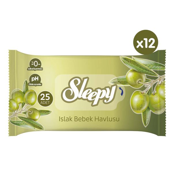 Sleepy Doğal Zeytinyağlı ve Pamuklu Islak Bebek Havlusu 12x25 (300 Yaprak)