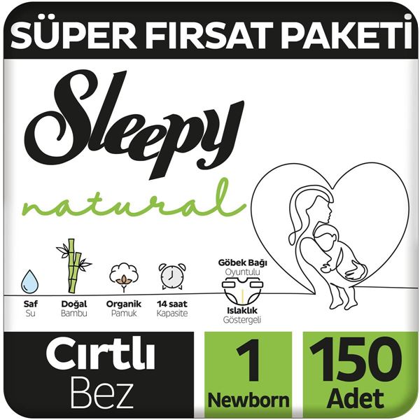 Sleepy Natural Süper Fırsat Paketi Bebek Bezi 1 Numara Newborn 150 Adet