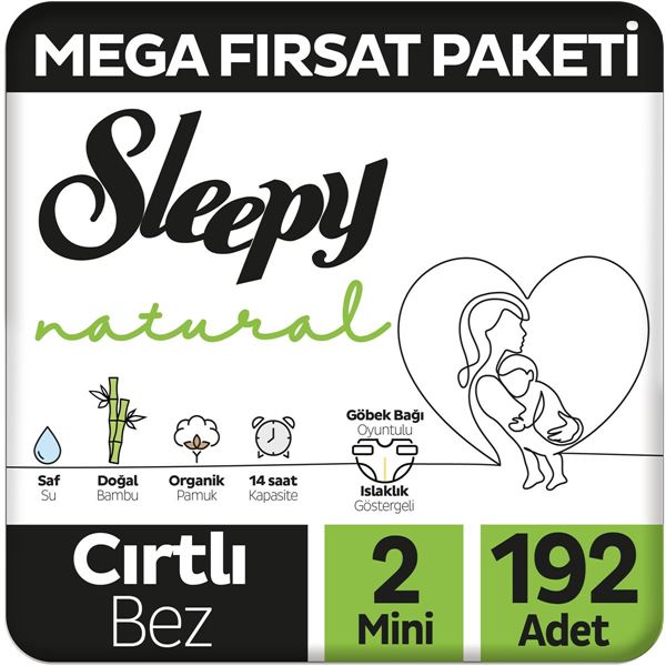 Sleepy Natural Mega Fırsat Paketi Bebek Bezi 2 Numara Mini 192 Adet