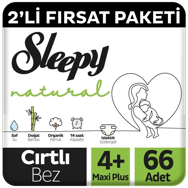 Sleepy Natural 2'li Fırsat Paketi Bebek Bezi 4+ Numara Maxi Plus 66 Adet