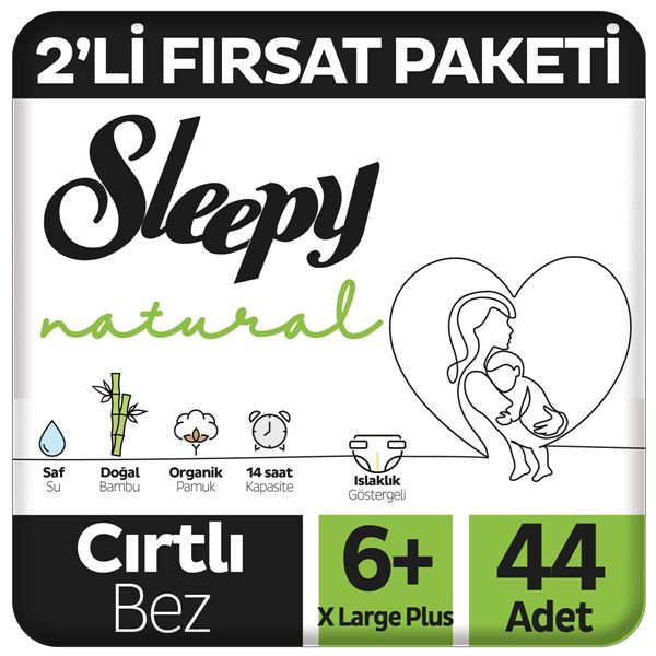 Sleepy Natural 2'li Fırsat Paketi Bebek Bezi 6+ Numara Xlarge Plus 44 Adet