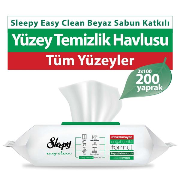 Sleepy Easy Clean Beyaz Sabun Katkılı Yüzey Temizlik Havlusu&Mendili 2x100 (200 Yaprak)