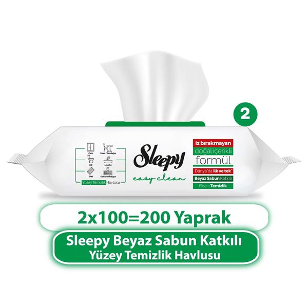 Sleepy Easy Clean Beyaz Sabun Katkılı Yüzey Temizlik Havlusu&Mendili 2x100 (200 Yaprak)