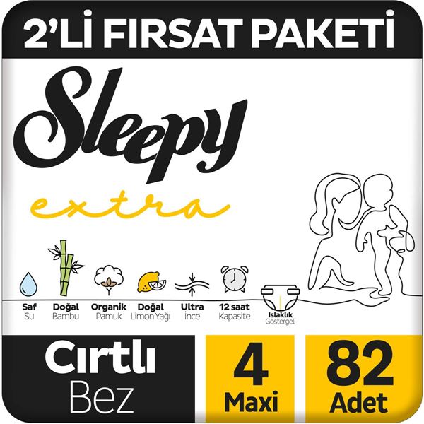Sleepy Extra Günlük Aktivite 2'li Fırsat Paketi Bebek Bezi 4 Numara Maxi 82 Adet