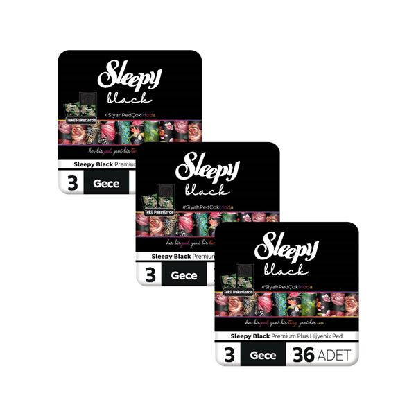 Sleepy Black Premium Plus Hijyenik Ped Mega Fırsat Paketi Gece 108 Adet