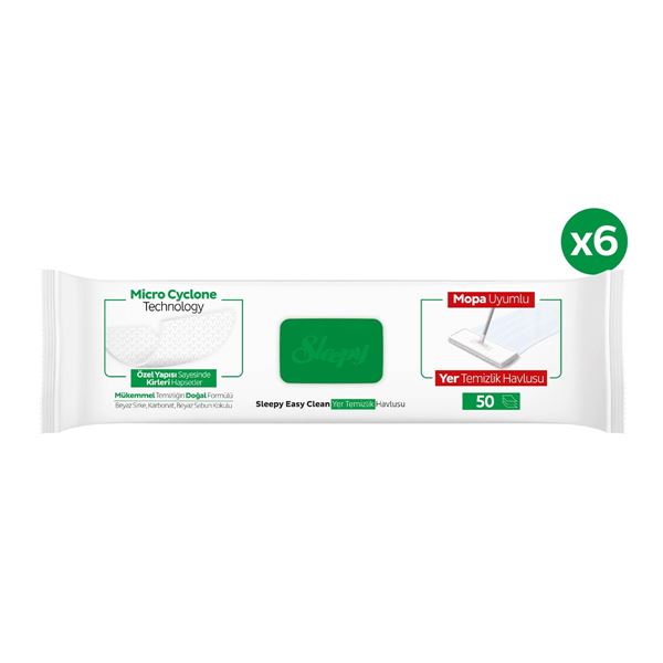 Sleepy Easy Clean Beyaz Sabun Katkılı Mopa Uyumlu Yer Temizlik Havlusu&Mendili 6x50 (300 Yaprak)
