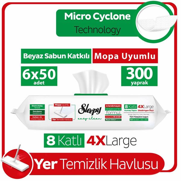 Sleepy Easy Clean Beyaz Sabun Katkılı Mopa Uyumlu Yer Temizlik Havlusu&Mendili 6x50 (300 Yaprak)