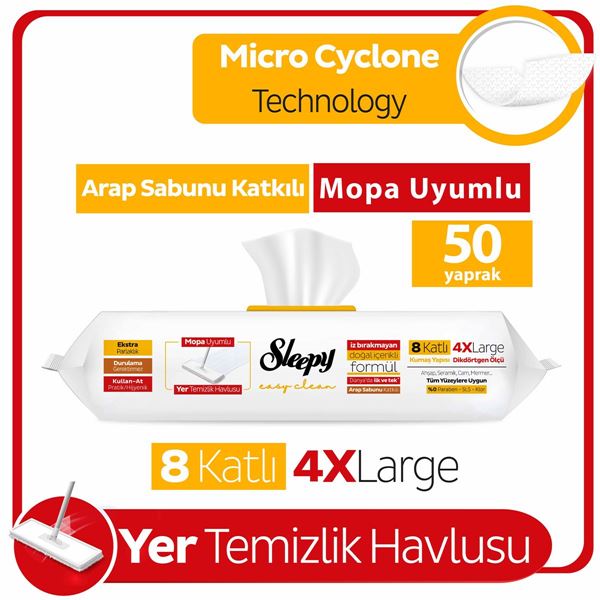 Sleepy Easy Clean Arap Sabunu Katkılı Mopa Uyumlu Yer Temizlik Havlusu&Mendili 50 Yaprak