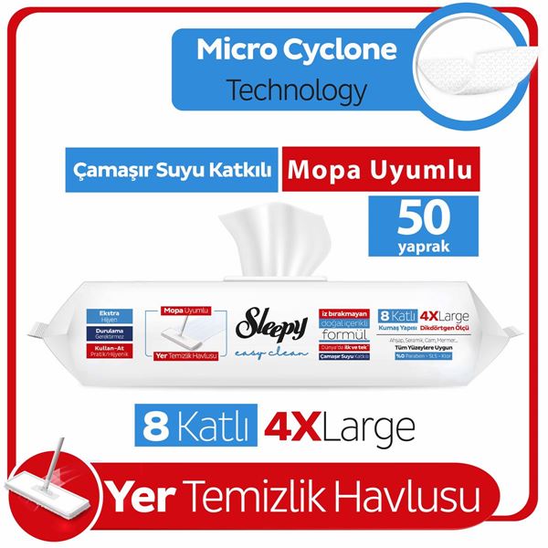 Sleepy Easy Clean Çamaşır Suyu Katkılı Mopa Uyumlu Yer Temizlik Havlusu&Mendili 50 Yaprak