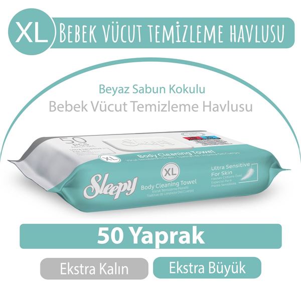 XL Beyaz Sabun Kokulu Bebek Vücut Temizleme Havlusu 50 Yaprak