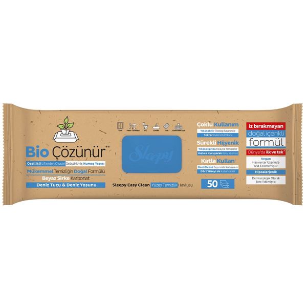 Sleepy Bio Çözünür Yüzey Temizlik Havlusu&Mendili Deniz Tuzu&Yosun 50 Yaprak