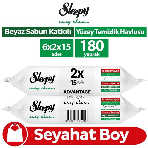 Sleepy Easy Clean Yüzey Temizlik Havlusu&Mendili Seyahat Boy 6x2x15 (180 Yaprak)