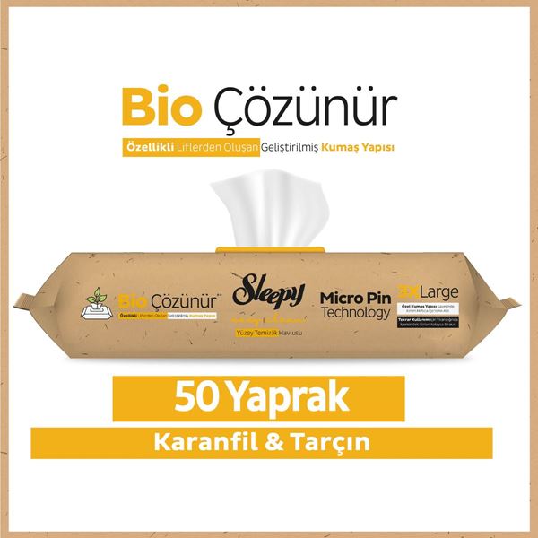 Sleepy Bio Çözünür Yüzey Temizlik Havlusu&Mendili Karanfil&Tarçın 50 Yaprak