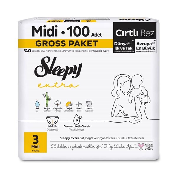 Sleepy Extra Günlük Aktivite Gross Paket Bebek Bezi 3 Numara Midi 100 Adet