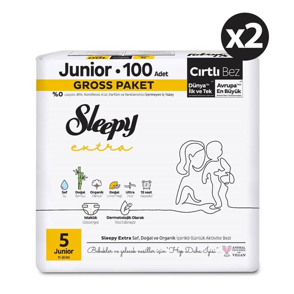 Sleepy Extra Günlük Aktivite Gross Paket Bebek Bezi 5 Numara Junior 200 Adet