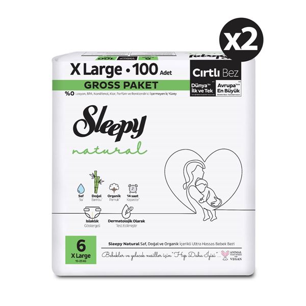 Sleepy Natural Gross Paket Bebek Bezi 6 Numara Xlarge 200 Adet