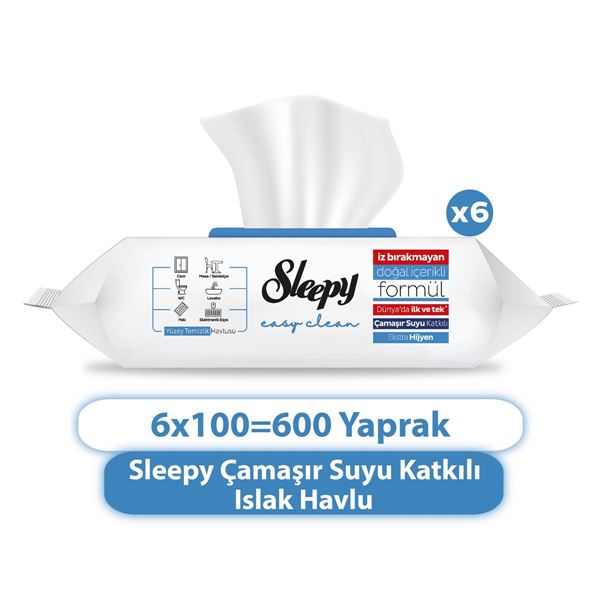 Sleepy Easy Clean Çamasır Suyu Katkılı Yüzey Temizlik Havlusu&Mendili 6x100 (600 Yaprak)