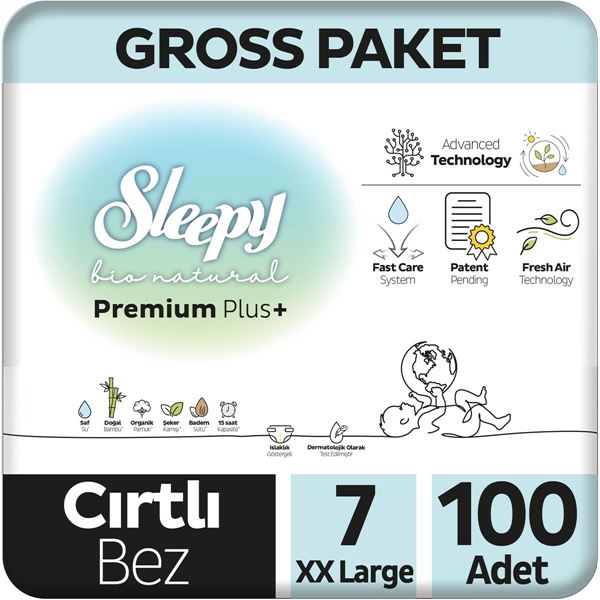 Sleepy Bio Natural Premium Plus Gross Paket Bebek Bezi 7 Numara Xxlarge 100 Adet