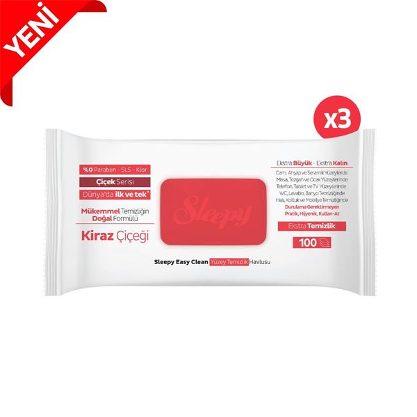 Sleepy Easy Clean Kiraz Çiçeği Yüzey Temizlik Havlusu&Mendili 3x100 (300 Yaprak)
