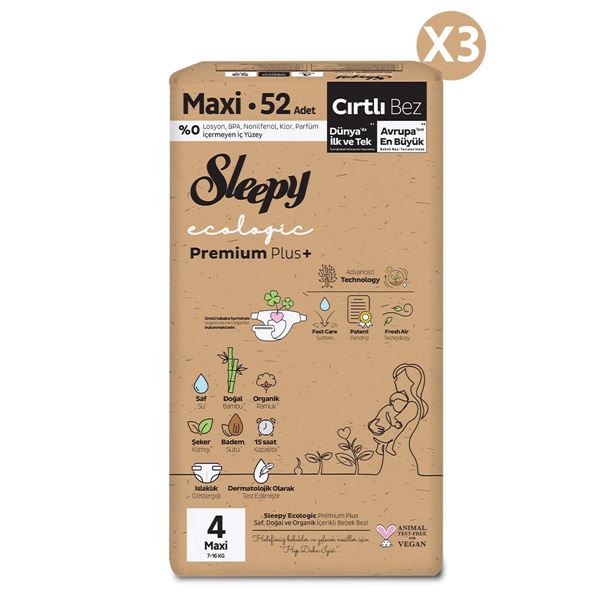 Sleepy Ecologic Premium Plus Avantajlı Paket Bebek Bezi 4 Numara Maxi 156 Adet    