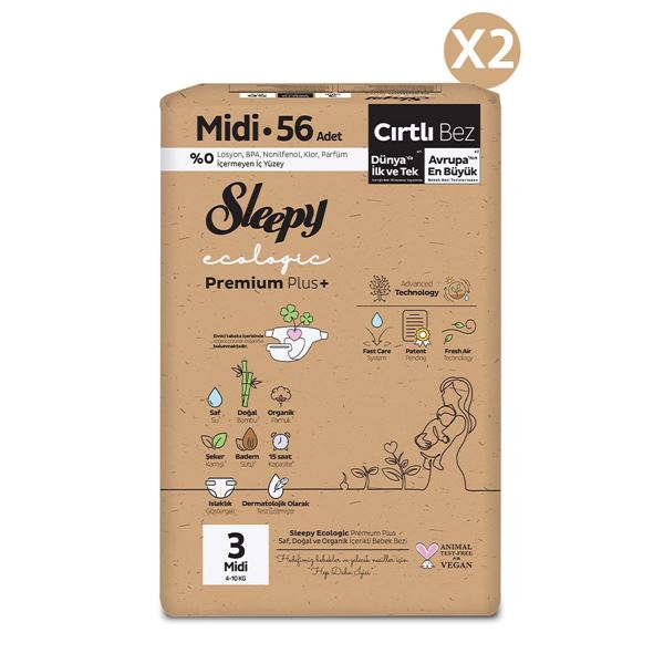 Sleepy Ecologic Premium Plus Süper Paket Bebek Bezi 3 Numara Midi 112 Adet
