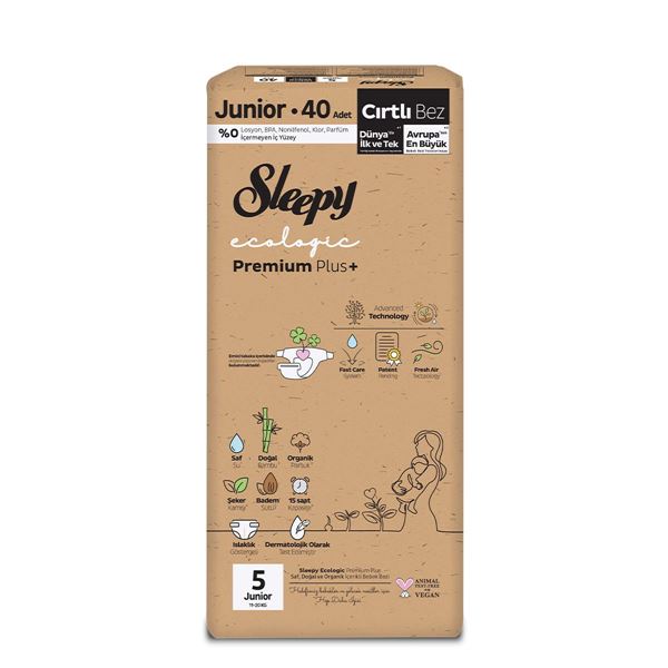 Sleepy Ecologic Premium Plus Ekonomik Paket Bebek Bezi 5 Numara Junior 40 Adet