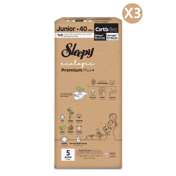 Sleepy Ecologic Premium Plus Avantajlı Paket Bebek Bezi 5 Numara Junior 120 Adet