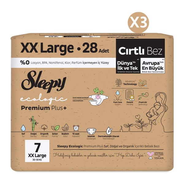 Sleepy Ecologic Premium Plus Avantajlı Paket Bebek Bezi 7 Numara Xxlarge 84 Adet