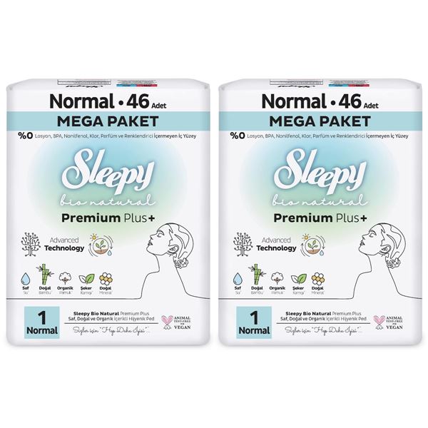 Sleepy Bio Natural Premium Plus Hijyenik Ped Mega Paket Normal 46x2 (92 Adet) 