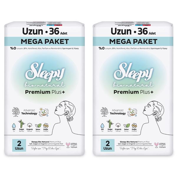 Sleepy Bio Natural Premium Plus Hijyenik Ped Mega Paket Uzun 36x2 (72 Adet) 