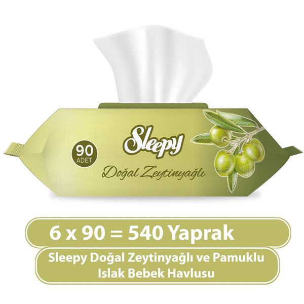 Sleepy Doğal Zeytinyağlı ve Pamuklu Islak Bebek Havlusu 6X90 (540 Yaprak)