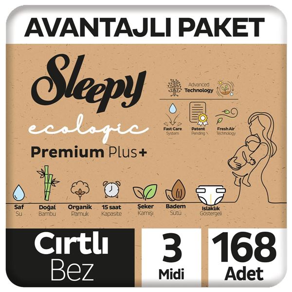 Sleepy Ecologic Premium Plus Avantajlı Paket Bebek Bezi 3 Numara Midi 168 Adet