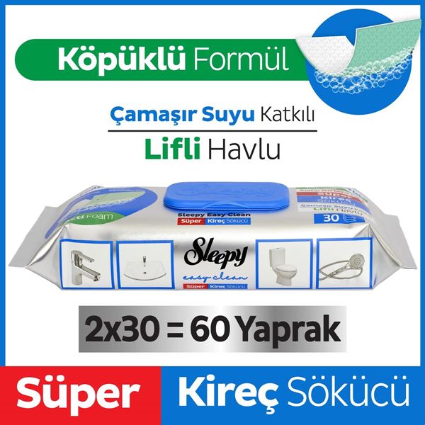 Sleepy Easy Clean Süper Kireç Sökücü Yüzey Temizlik Havlusu&Mendili 2x30 (60 Yaprak)