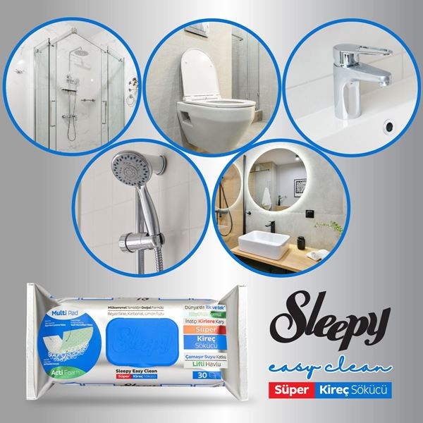Sleepy Easy Clean Süper Yağ Çözücü&Kireç Sökücü Yüzey Temizlik Havlusu&Mendili 2x30 (60 Yaprak)