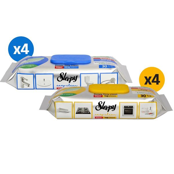 Sleepy Easy Clean Süper Yağ Çözücü&Kireç Sökücü Yüzey Temizlik Havlusu&Mendili 8x30 (240 Yaprak)