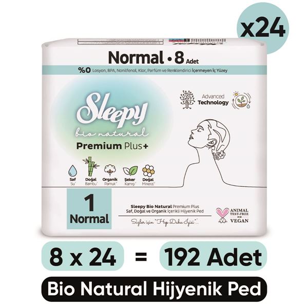Sleepy Bio Natural Premium Plus Hijyenik Ped Normal 8x24 Ped (192 Adet)