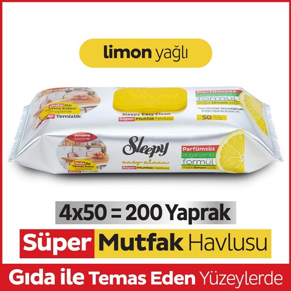 Easy Clean Süper Yüzey Temizlik Mutfak Havlusu&Mendili Limon Yağlı 4X50 (200 Yaprak)