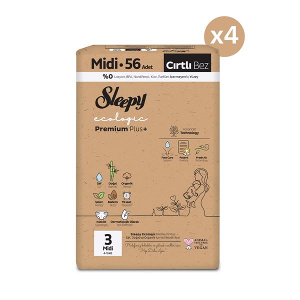 Sleepy Ecologic Premium Plus Efsane Paket Bebek Bezi 3 Numara Midi 224 Adet