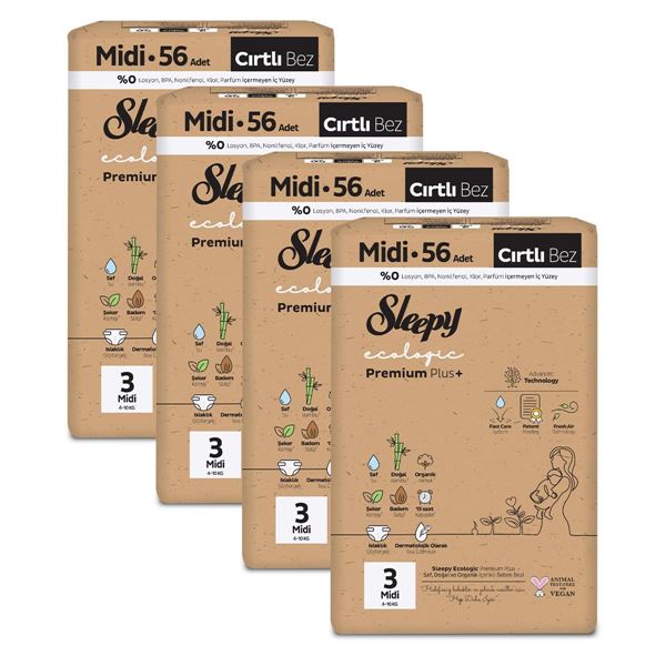 Sleepy Ecologic Premium Plus Efsane Paket Bebek Bezi 3 Numara Midi 224 Adet