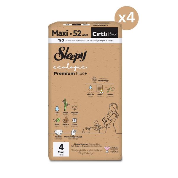 Sleepy Ecologic Premium Plus Efsane Paket Bebek Bezi 4 Numara Maxi 208 Adet