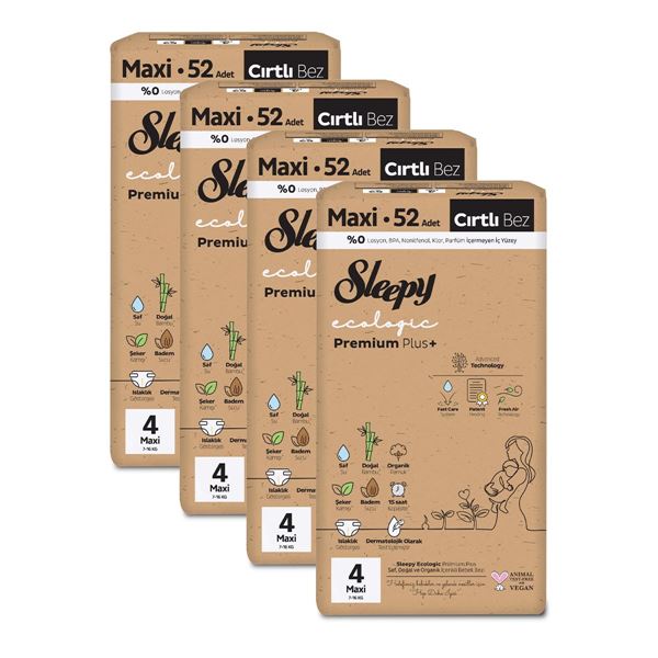 Sleepy Ecologic Premium Plus Efsane Paket Bebek Bezi 4 Numara Maxi 208 Adet