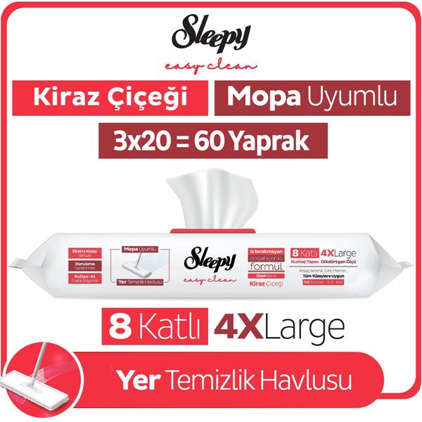 Sleepy Easy Clean Kiraz Çiçeği Mopa Uyumlu Yer Temizlik Havlusu&Mendili 3x20 (60 Yaprak)
