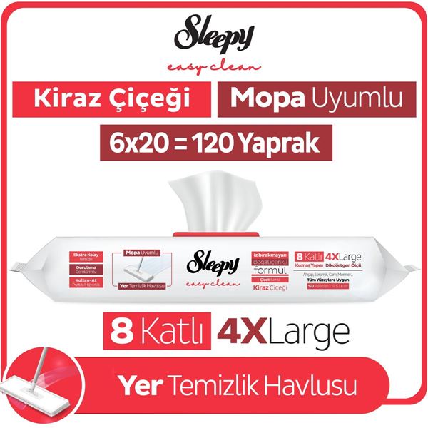 Sleepy Easy Clean Kiraz Çiçeği Mopa Uyumlu Yer Temizlik Havlusu&Mendili 6x20 (120 Yaprak)