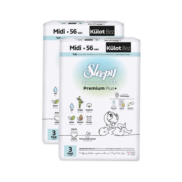 Sleepy Bio Natural Premium Plus Süper Paket Külot Bez 3 Numara Midi 112 Adet