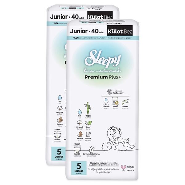 Sleepy Bio Natural Premium Plus Süper Paket Külot Bez 5 Numara Junior 80 Adet
