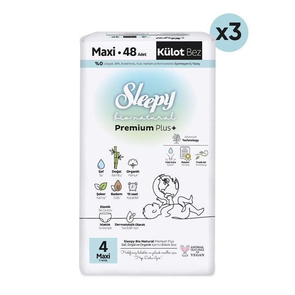 Sleepy Bio Natural Premium Plus Avantajlı Paket Külot Bez 4 Numara Maxi 144 Adet
