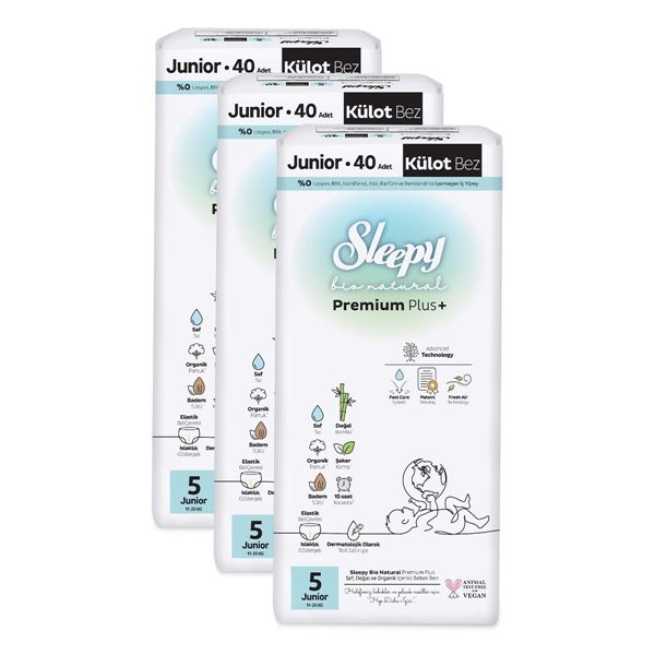 Sleepy Bio Natural Premium Plus Avantajlı Paket Külot Bez 5 Numara Junior 120 Adet