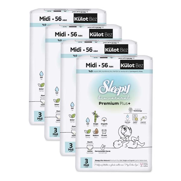 Sleepy Bio Natural Premium Plus Ultra Paket Külot Bez 3 Numara Midi 224 Adet