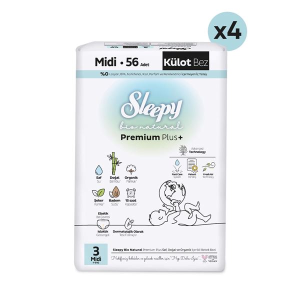 Sleepy Bio Natural Premium Plus Ultra Paket Külot Bez 3 Numara Midi 224 Adet