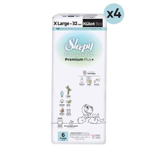 Sleepy Bio Natural Premium Plus Ultra Paket Külot Bez 6 Numara Xlarge 128 Adet